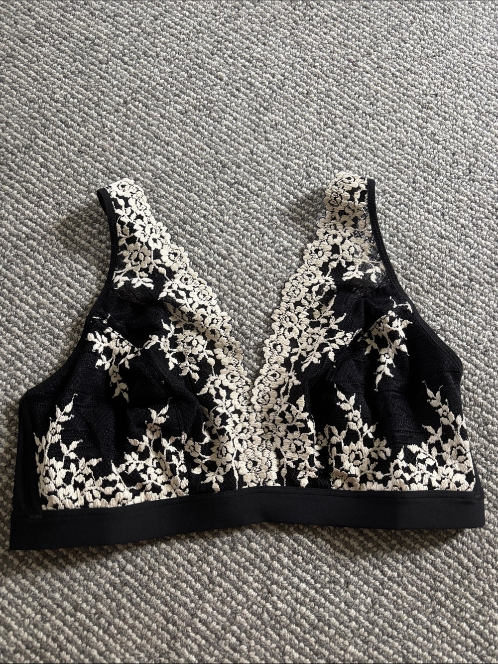 Wacoal 
Black Lace Bralette with Cream Floral Embroidery